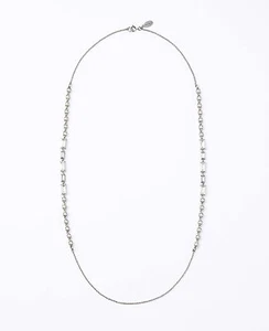 Brand NEW Ann Taylor Mixed Media Long Delicate Necklace Winter White - Picture 1 of 3