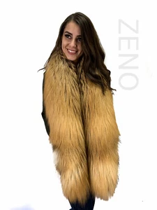 Estola de piel de zorro dorado 70" (180 cm) Saga pieles bufanda cuello de piel grande envoltura de piel dorada - Imagen 1 de 7