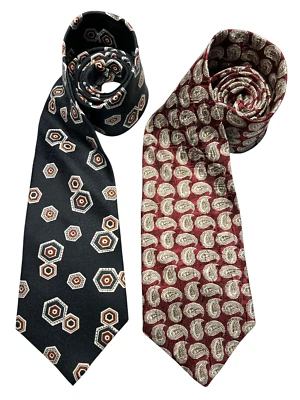 Halston Halston III 领带 2 件 1 件黑色几何图案 1 深红色佩斯利商务 — 第 1/4 张图片