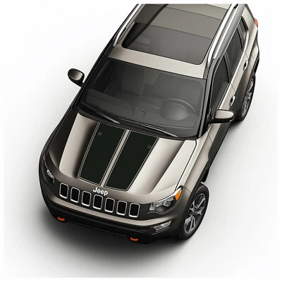 Gráficos de calcomanía de vinilo Hood Blackout Racing Stripes - se adapta a Jeep Compass 2014-2022 Foto 1 de 4