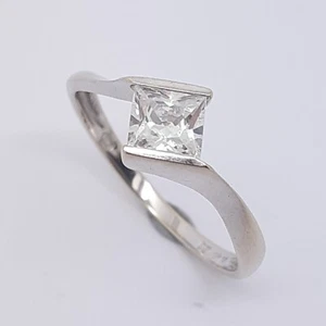 Channel Set Princess Cut CZ Modern Dress Ring size N½ 9ct Solid White Gold - Picture 1 of 7
