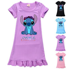 Kids Girls Lilo & Stitch Pyjamas Nightdress Short Sleeve Nightwear Lounge Dress`