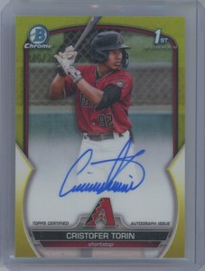 2023 Bowman Chrome CRISTOFER TORIN Yellow Auto Refactor #'d 75 1st MS