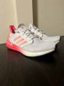 Womens Adidas UltraBoost 20 White Signal Pink Athletic Sneakers Size 10 No Box - Picture 1 of 8