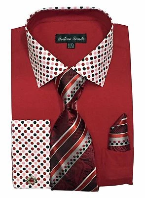 New Men's High Quality Fashion Dress Shirt With Tie&Hanky French Cuff FL630 - Image 1 of 3