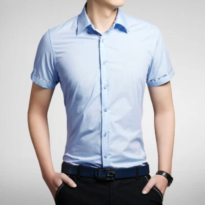 Mens Dress Shirts Short Sleeves Luxury Casual Slim Fit Camisas Multicolor Shirts - Image 1 of 4