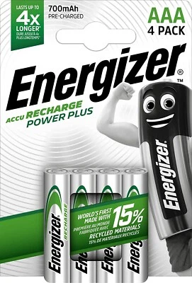 Energizer AAA 700 mAh Rechargeable Batteries POWER PLUS Pre Charged  (4 PACK) - Image 1 of 4