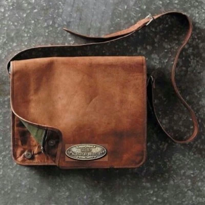 Hombre Cuero Genuino Vintage Laptop Hecho a Mano Maletín Bolso Cartera Mensajero Foto 1 de 4