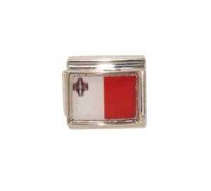 Malta flag silver trim Italian charm - fits 9mm classic Italian Charm bracelets - Picture 1 of 1