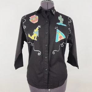 Vintage The Shirt Co. Blusa Southwestern negra manga 3/4 para mujer M - Imagen 1 de 9