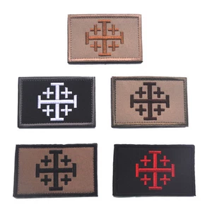 Embroidered Jerusalem Cross Crusader Templar Knight Hook Loop Patch Back Badge - Picture 1 of 10