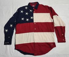 Mens Vintage Tommy Hilfiger American Flag Button Up Long Sleeve Shirt Size L