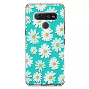 For LG K51 Shockproof Hybrid Case, Turquoise Teal White Daisy - Picture 1 of 1
