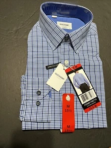 Duchamp Lonn Herren maßgeschneiderte Passform Stretch Baumwolle Shirt blau Größe 15,5 M neu mit Etikett - Bild 1 von 8