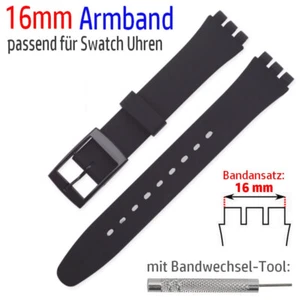 ✅ ARMBAND passend für SWATCH "SKIN" Uhren ⭐ Bandansatz: 16mm ⭐ SCHWARZ | NEU - Bild 1 von 3