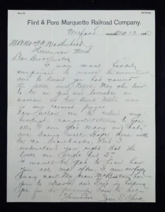 Antique 1895 FLINT & PERE MARQUETTE RAILROAD Co Letterhead ~ Milford, MI Station - Picture 1 of 6