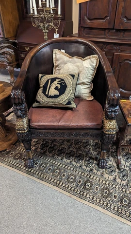 Wooden Back Carved Barrel Back Chair Cover