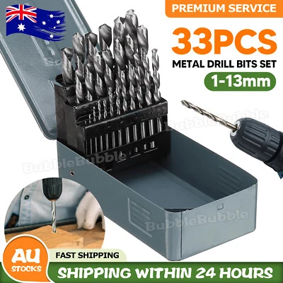 33PCS Twist Drill Bits Set HSS High Speed Steel Metric Metal Case 1-13mm Tools - image 1 of 4
