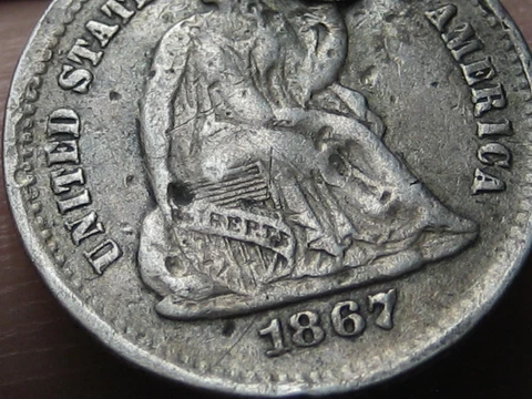 1867 S Seated Liberty Half Dime- San Francisco, Fine/VF Details Cover