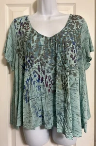 Top BEVERLY DRIVE Mujer Talla 1X Como Nuevo Encaje Espalda Morado/Azul/Caqui Estampado Animal - Imagen 1 de 10