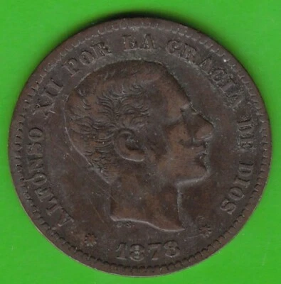 Coin Spain 5 Centimos 1878 Very Nice Minimal Scratches Alfonso XII nswleipzig - Image 1 of 3