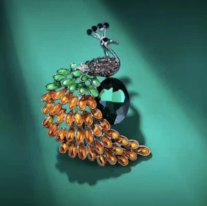 Pfau Strass Kristall Brosche grün Pfau Broschen Vintage Weihnachtsgeschenk - Bild 1 von 9