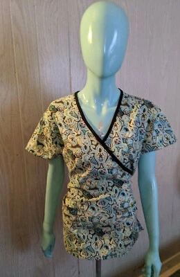 Medgear Womens Fashion Scrubs Top Mock-Wrap with Back Ties 2 Pockets Nurse Vet - Image 1 of 4