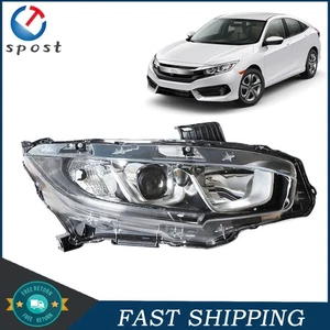 Passenger/RH Headlamp Headlight Halogen Chrome Housing For 2016-2018 Honda Civic - Picture 1 of 9