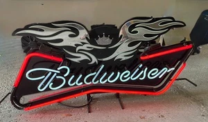 Rare-Vintage Budweiser Beer Neon Sign - Works Great Man Cave Bar 39" x 18.5" - Picture 1 of 7