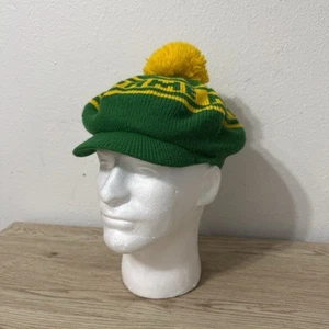 Notre Dame Fighting Irish Knit Ivy Newsboy Pom Pom Hat Cap Green Yellow USA 70s - Picture 1 of 6