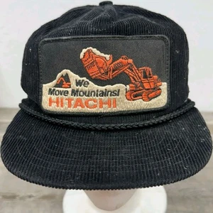 Vtg 80s K-Products Hitachi We Move Mountains! Patch SnapBack Corduroy - Picture 1 of 3