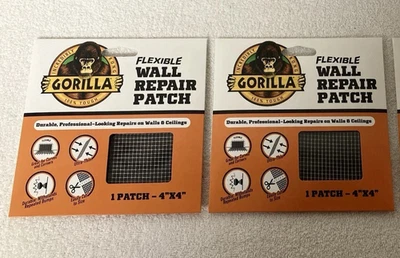 LOT of 2 GORILLA brand Flexible Wall Repair Patch 4" X 4" for Drywall or Plaster - Image 1 of 2
