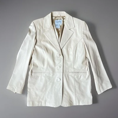 Blazer de Cuero Crema L Lux Chaqueta Minimalista Clásica Chic Pamela McCoy Foto 1 de 4