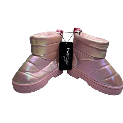 Botas infantis femininas bebe acolchoadas rosa inchada forradas de pele sintética tamanho 5 NOVAS COM ETIQUETAS  - Imagem 1 de 4