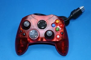 WIRED S TYPE CONTROLLER FOR ORIGINAL MICROSOFT XBOX CRYSTAL RED TRANSLUCENT NEW - Picture 1 of 3