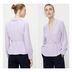 J.Crew lavendel lila Faux Wickel V-Ausschnitt Langarm Blouson Bluse - Bild 1 von 8