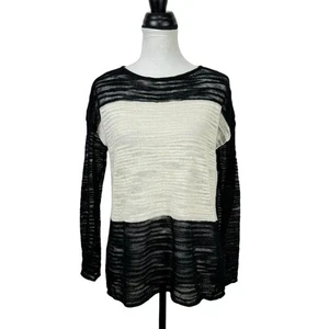 Alice + Olivia XS Ottoman Black & White Colorblock Linen Blend Thin Knit Sweater - Picture 1 of 9