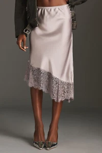 By Anthropologie Petticoat Skirt Silver Lace Button Polyester Lace XLP NEW - Picture 1 of 4