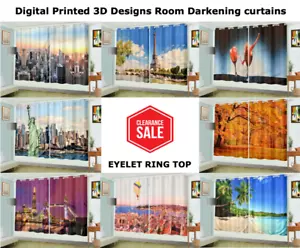 Blackout Eyelet Curtains 3D Digital Printed Pair of Curtains Ring Top Clearance - Picture 1 of 9