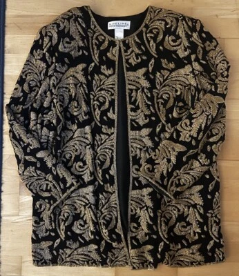 Chaqueta de seda de lentejuelas florales tapiz cachemir negro dorado negro niteline de colección 1X Foto 1 de 4