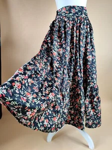 Vintage Black Floral Maxi Skirt Size 14 High Waist Pleated Indian Luxury Fashion - Picture 1 of 5