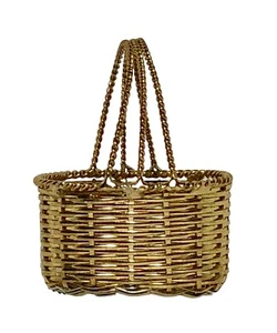 Vintage Small BRASS BASKET Gold Metal Wire Twisted Rope Handle 3.25” - Picture 1 of 8