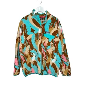 Patagonia Synchilla Women’s Rare Leaf T Snap Pink Blue Size XL Excellent - Picture 1 of 6