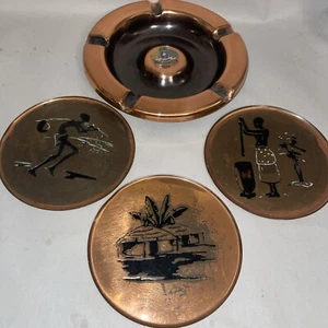African Mixed Lot Of Vintage Copper Including Ashtray & Coasters - Swaziland - Picture 1 of 16