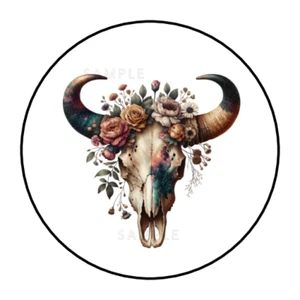 Western steer bull skull stickers labels tags envelope seals party favors - Picture 1 of 2
