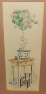 MARY KAY KENNTH "TEA UNDER THE GERANIUM" ORIGINAL WATERCOLOR PAINTING - Picture 1 of 4