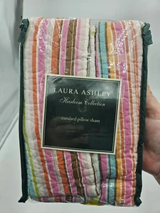 New Laura Ashley Heirloom Collection Pillow Sham Standard Pink Blue Green Stripe - Picture 1 of 2