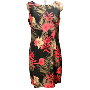 AGB Dress Tropical Floral Sleeveless Sheath Dress Knee Length Black Red Tan 10 - Picture 1 of 18