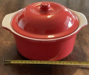 Vintage Red/Orange Cerutil Stoneware Casserole Dish with lid Portugal - Picture 1 of 6