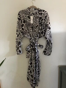 NWT ADAM LIPPES Sz 16 Printed Silk Twill Tie-Waist Dolman Sleeve MIDI Dress - Picture 1 of 5